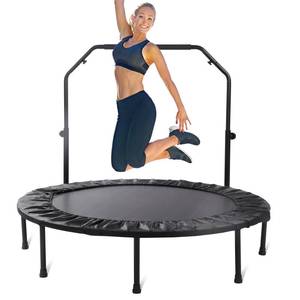 lot 13916 image: Rebounder Trampoline for Adults, 4050 Foldable Spring Fitness Trampoline with Adjustable Foam Handles - 450 lbs Capacity, Quiet & Stable IndoorOutdoor Exercise Equipment for Cardio Workout