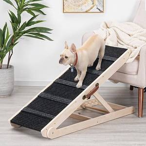 lot 13920 image: Dog Ramp for Bed - Foldable Small to Large Dog Ramp for Couch - 6 Adjustable Height from 12 to 24 - Stairs with High Traction Mat - Wooden Portable Ramp for Dogs to Get on Bed Couch Car Up to 200LBS