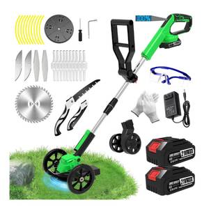 lot 30088 image: Electric Weed Wacker Eater Battery Powered, Cordless Weed Trimmer with 2 21V2.0Ah Battery Operated & Charger & 5 Types Blades & Wheels, No-String Grass TrimmerLawn EdgerBrush Cutter for Garden Yard
