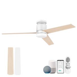 lot 30100 image: Lorpies 52 Inch Smart Flush Mount Ceiling Fans with Lights Remote,Quiet DC Motor,Outdoor Indoor Low Profile Ceiling Fan,Voice Control via WIFI Alexa App,Modern White Wood Ceiling fan for Bedroom Patio