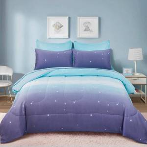 lot 30118 image: Dinjoy Girls Women Comforter Set King Size Ombre Blue Purple Rainbow Bedding Set 7 Pieces Bed in A Bag for Teen Adult (1 Comforter, 1 Flat Sheet, 1 Fitted Sheet, Pillow Shams & Pillowcases)