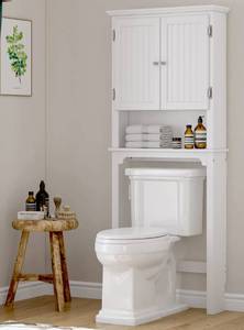 lot 30121 image: UTEX Over The Toilet Storage Cabinet, Over Toilet Bathroom Organizer with Adjustable Shelves and Double Doors, White