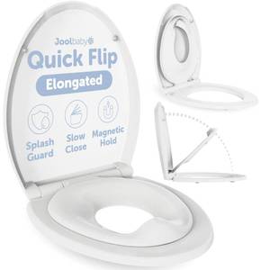 lot 30132 image: Quick Flip Elongated Toilet Seat with Built-In Potty & Splash Guard for Toddler Training, Slow Close - Jool Baby