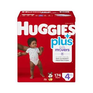 lot 30140 image: Huggies Plus Diapers, Size 4, 180 Count