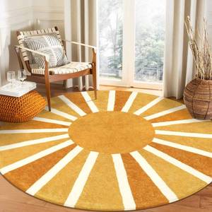 lot 30141 image: Lahome Boho Round Rugs 6Ft - Washable Round Area Rugs for Living Room Non-Slip Throw Dining Room Rug Soft Large Round Rug, Cute Rainbow Sun Print Circle Rug for Office Classroom Bedroom Nursery