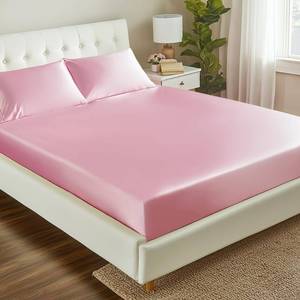 lot 30148 image: Loves cabin Satin Fitted Sheet Queen Size - Pink Silky Bed Fitted Sheet Only with Deep Pocket, Luxury Soft Non-Fading Silk Feel Single Bottom Satin Bed Sheet