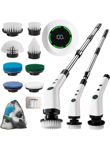 lot 60726 image: Electric Spin Scrubber, Cordless Cleaning Brush Scrubber with Battery LCD Display for Bathroom, Kitchen and Home, Adjustable Extension Handle, Full Body Waterproof IPX7, 8 Replaceable Brush Heads