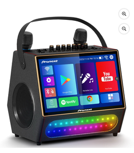 lot 60735 image: PRONEXT Karaoke Machine with Lyrics Display Screen for Adults, Portable Bluetooth Speaker with 2 Rechargeable UHF Mics, Built-in 14 Tablet & WiFi, LED Lights, PA System for Party(Stand included)