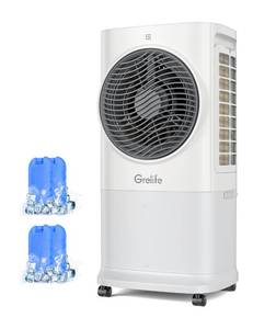 lot 61627 image: Grelife 3-in-1 Portable Air Conditioner, 400 Sq.Ft Evaporative Air Cooler with 1.72Gal Tank & 4 Ice Packs, 360° Oscillation, 30fts Wind Speed, 42dB Quiet, 8H Timer for BedroomOfficeHome