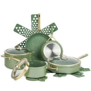 lot 61637 image: Thyme & Table Supreme 12-Piece Cookware Set Non-Stick - Olive