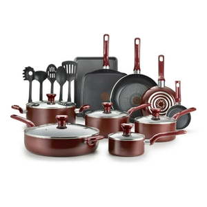 lot 61646 image: T-fal Easy Care  20 Piece Non-Stick Pots and Pans Cookware Set  Red