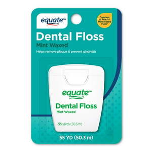 lot 61650 image: Equate Mint Waxed Dental Floss  Removes Plaque and Food Debris  Stimulates Gums  Gentle Cleaning  Nylon Floss  55 Yds