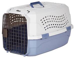 lot 61661 image: Amazon Basics 2-Door Top-Load Hard-Sided Dogs, Cats Pet Travel Carrier, Gray & Blue, 22.8L x 15.0W x 13.0H