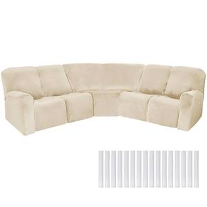 lot 61662 image: Peryiter 7 Pcs L Shape Sectional Recliner Sofa Covers 5 Seat Sectional Couch Covers Milk Silk Velvet Stretch Reclining Sofa Slipcover Furniture Protector for Living Room(Beige,Velvet)