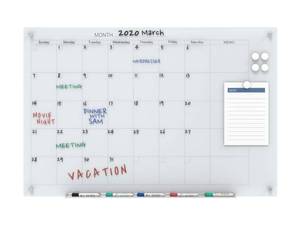 lot 61675 image: Audio-Visual Direct Magnetic White Calendar Glass Dry-Erase Board Set - 4 x 3 - Includes Magnets, Hardware & Marker Tray