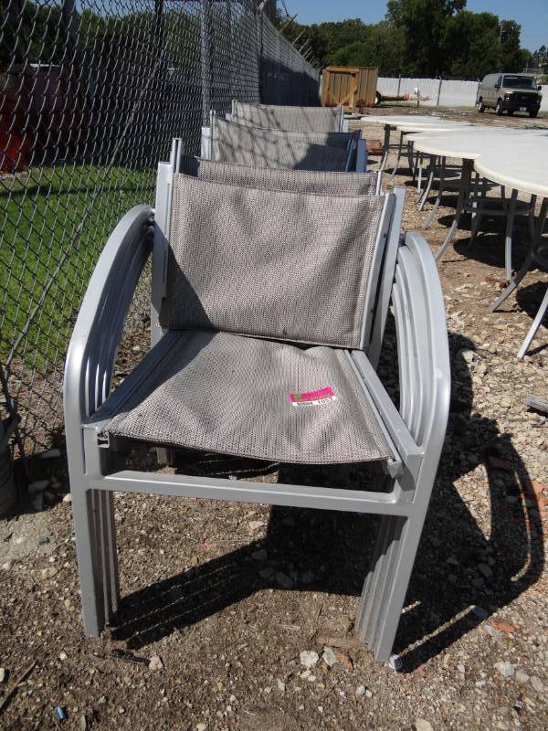 lot 1055 image: (5) Pavilion Metal Frame Fabric Seat Patio Chairs