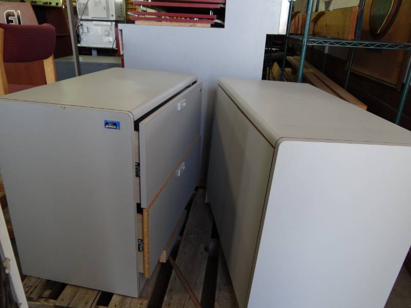 lot 1093 image: (2) Laminated Office Cabinets And (2) Bar Height Waiting Room Chairs
