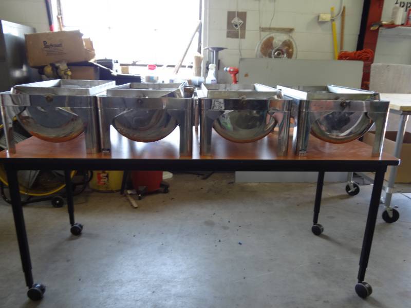 lot 1144 image: Chafing Dish Station With (4) Chafing Dishes And Table