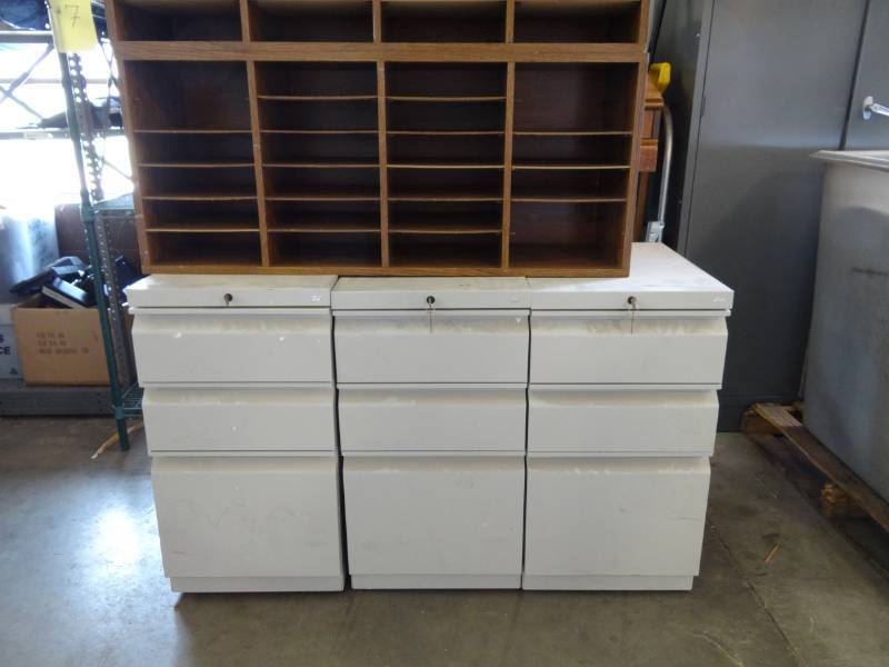 lot 1163 image: (2) File Organizing Cabinets And (3) Office Side Cabinets