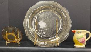 lot 125 image: Vintage Depression Glass Plate, and more