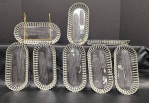lot 129 image: Vintage Clear Glass Corn on the Cob Serving Set-1 Dish has chip and crack-see photos