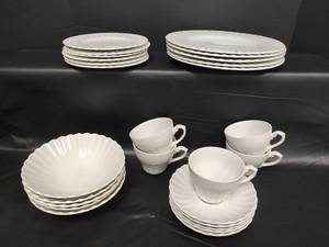 lot 160 image: Vintage J&G Meakin England Classic White Ironstone Dinnerware Set.