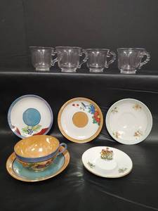 lot 163 image: Vintage Assorted Saucers and Cup from Japan and England, including Clear Coffee Cups