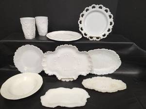 lot 186 image: Vintage Milk Glass Collection Including Fostoria Thin Milk Glass Jenny Lind Womans Portrait 1950-1960, MG Oval Vanity Plate Tray and More