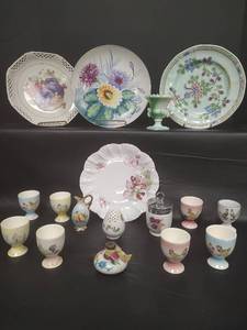 lot 215 image: Vintage Hand-Painted Japanese & German Porcelain Pieces and Egg Cups