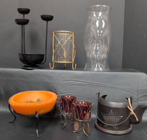 lot 224 image: Vintage Candle Holder Collection with Glass Hurricane