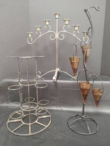 lot 230 image: Silver Metal Candelabra and Iron CandleCup Holders