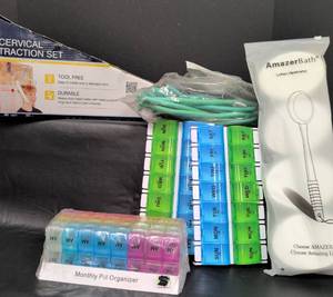 lot 247 image: Medical Care Bundle - Cervical Traction Set with Pill Organizer