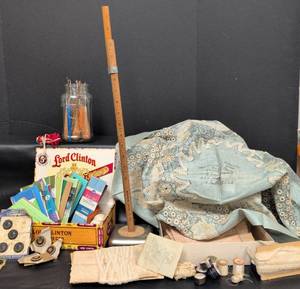 lot 286 image: Vintage Sewing Notions Collection with Lord Clinton Cigar Box