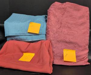 lot 287 image: Assorted Fabric Collection - Blue Grid, Coral, and Rose Floral