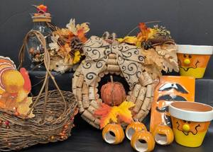 lot 293 image: Autumn Harvest Wine Cork Wreath and Decor Set