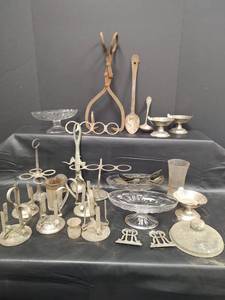 lot 331 image: Antique Block Ice Tongs, Antique Soda Fountain Sundae Dishes, Antique Ice Cream Scoop and More. Originally from a Soda Fountain in Lindsborg, Kansas