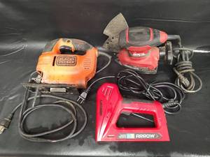 lot 366 image: Power Tool Bundle - Black & Decker Jigsaw, Arrow Electric StaplerNailer and Skill Multi-Sander