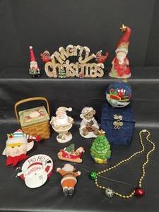 lot 369 image: 1999 Li Bien Hand Painted Christmas Ornament with Box, Christmas Tree Trinket Box and More Holiday Pieces
