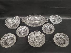 lot 376 image: VTG Lenox Imperial Heart Shaped Crystal Dish, 4 - Scalloped Diamond Cut Crystal TrinketNut Bowls, 3 Footed Trinket Dish and More