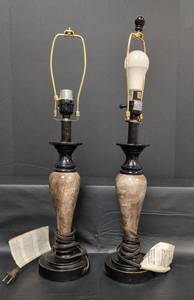 lot 444 image: Mid-Century Marble and Ebony Table Lamps - Pair