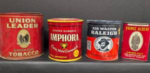 lot 463 image: Classic Tobacco Tin Collection - Union Leader, Amphora, Raleigh, Prince Albert