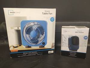 lot 478 image: Mainstays Home Comfort Bundle - 9 Table Fan and Personal Mini Heater