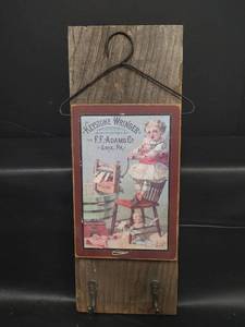 lot 495 image: Keystone Wringer F.F. Adams Co. Advertisement Display Rustic Wood Decor, 5 34 x 15 12
