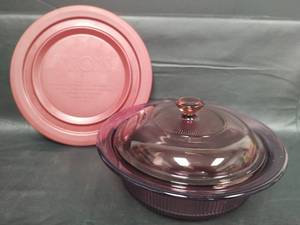 lot 510 image: Vision Plus Pink and Purple Glass Cookware Set