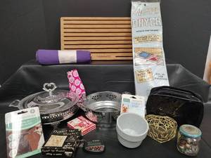 lot 516 image: Mixed Household Items Lot - Stainless Serving Ware, Safety, Pet Care, Games and More