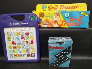 lot 533 image: Vintage Games Collection - E-Z Tracer, Sound Games & Wooden Dominoes