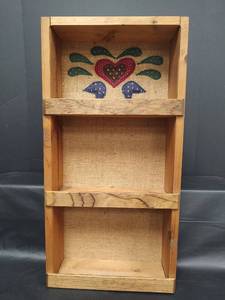 lot 542 image: Handcrafted Wood Folk Art Display Shelf with Heart Design, 12 x 24