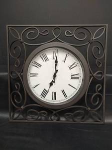 lot 546 image: Decorative Metal Framed Wall Clock with Scrollwork, Battery Operated, 16 x16