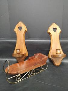 lot 564 image: Wooden Wall Sconces and Decorative Wood Sleigh