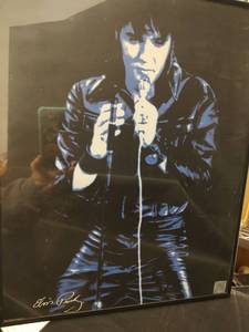 lot 573 image: Elvis Presley Signature Series Black, Blue & White Portrait 16 x 20 with Holograph Authentication Sticker
